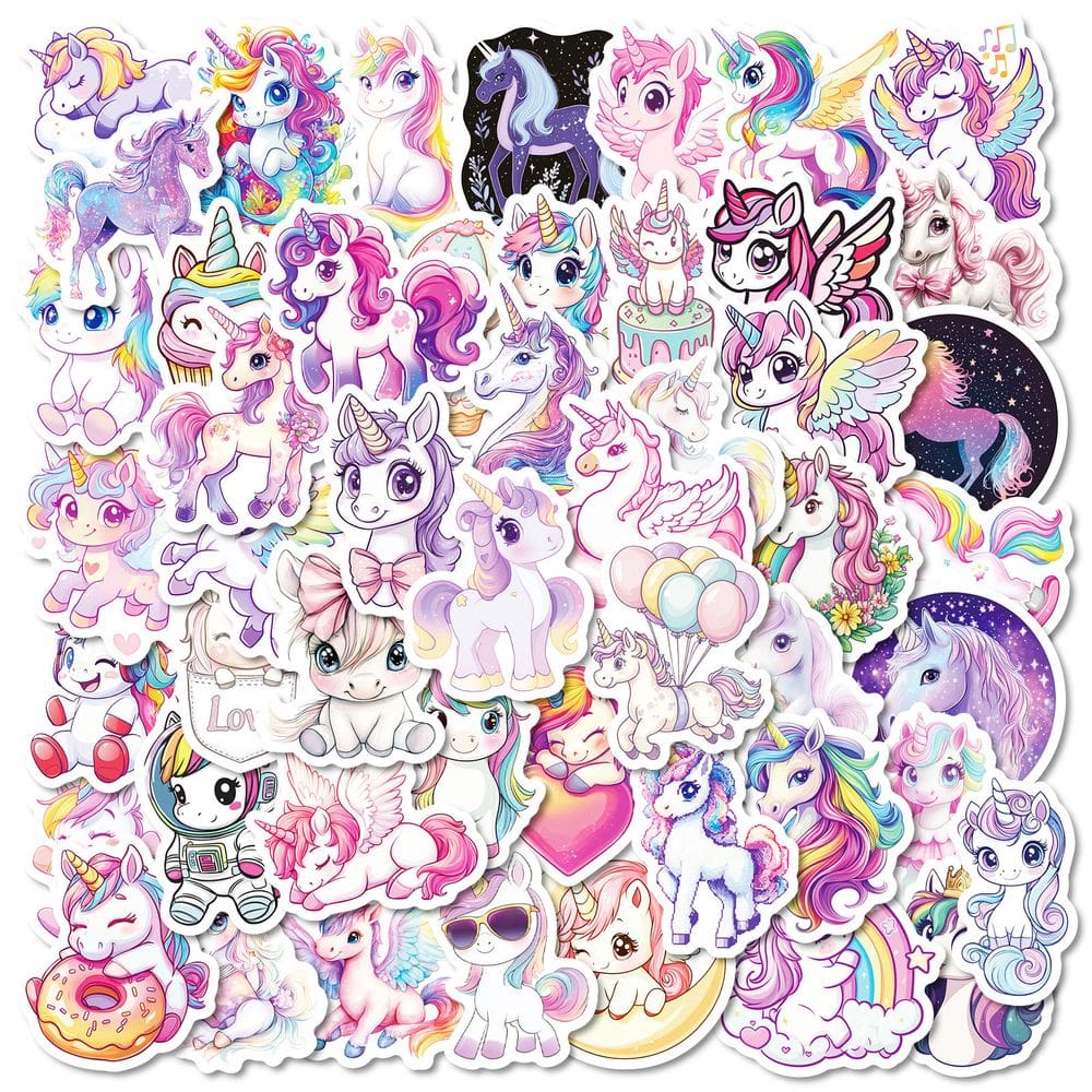 Pacote de adesivos Cute Unicorn Waterproof Vinyl Kids (50 unidades)