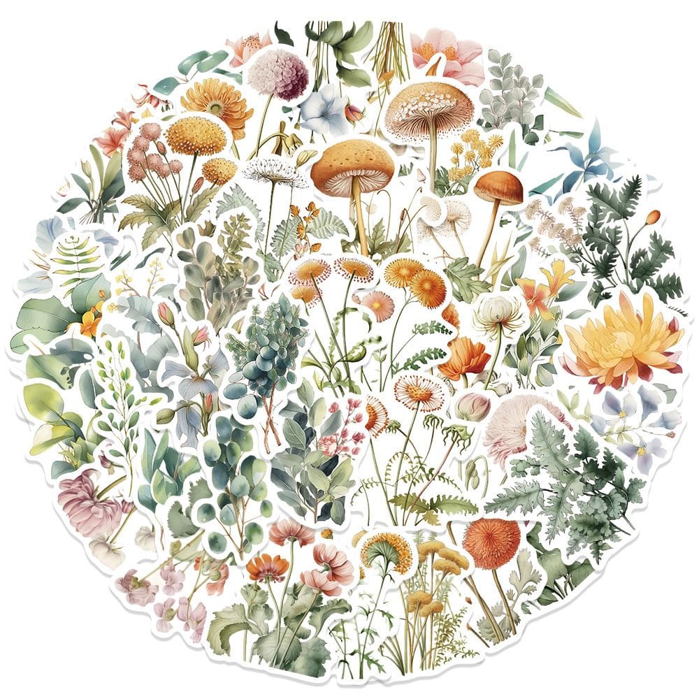 Conjunto de adesivos em aquarela, flor, 50 peças, decalques de vinil à prova d`água