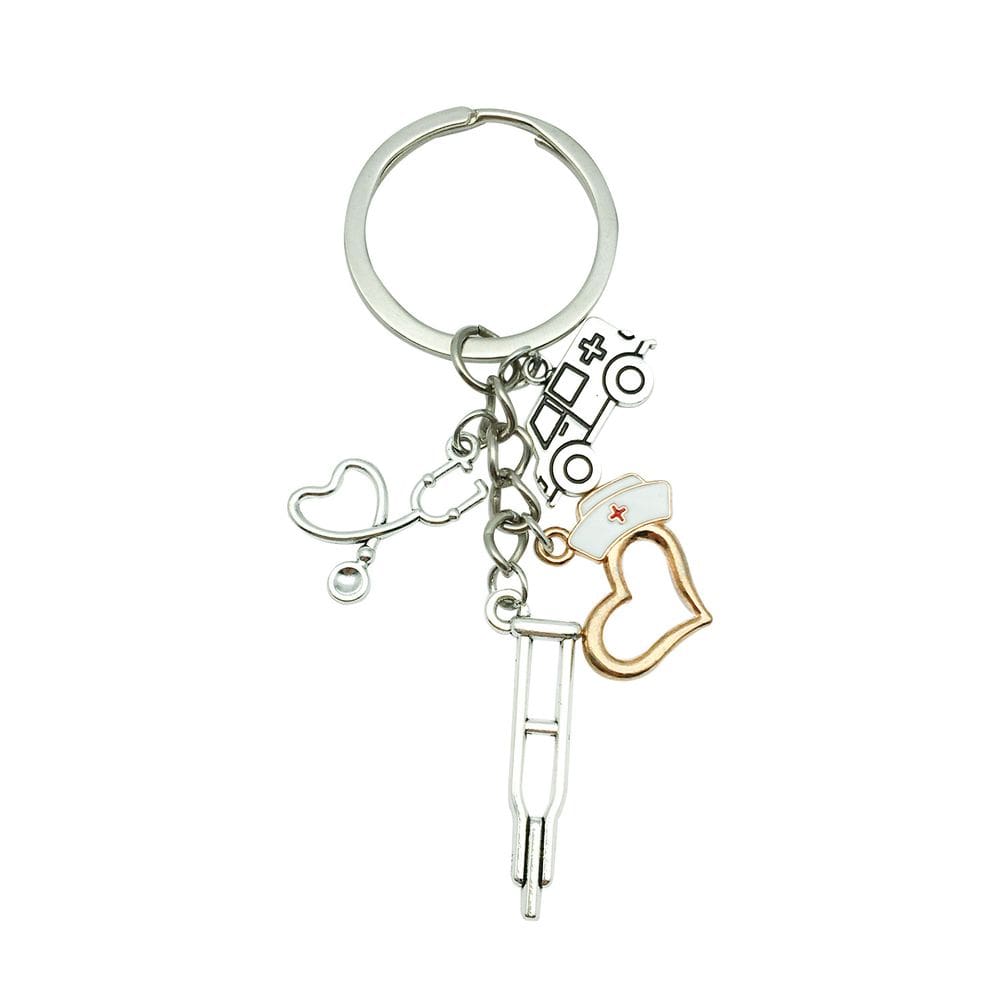 Chaveiro em liga de zinco com tema médico com ambulância 3x8,9 cm