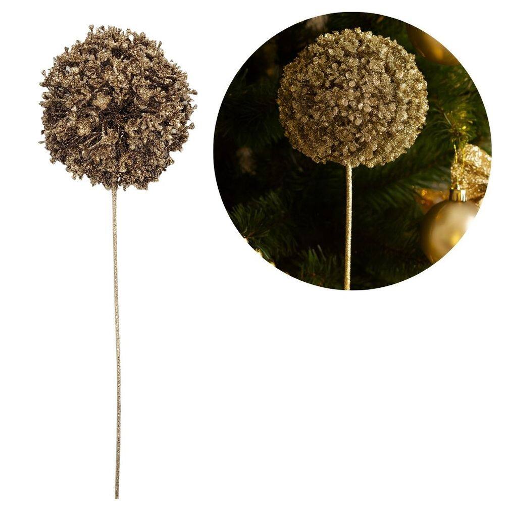 Galho Natalino Buchinho Topiária Glitter Champanhe Premium 72cm Decoração Luxo