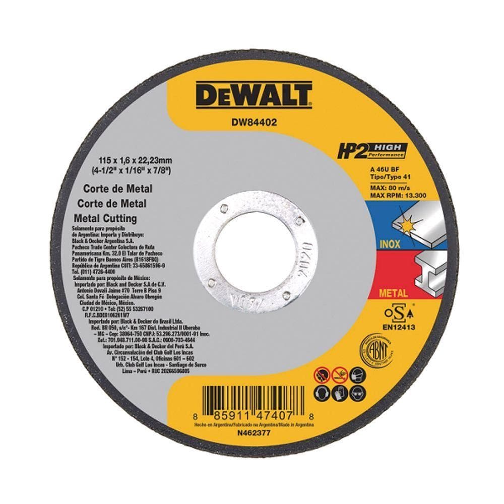 Disco De Corte Fino 4.1-2 Pol 115x1.6x22mm Dewalt Dw84402 Kit 10 Unidades
