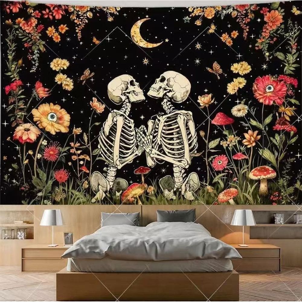 Tapeçaria para pendurar na parede Skeleton Lovers Gothic Romantic 150x130cm