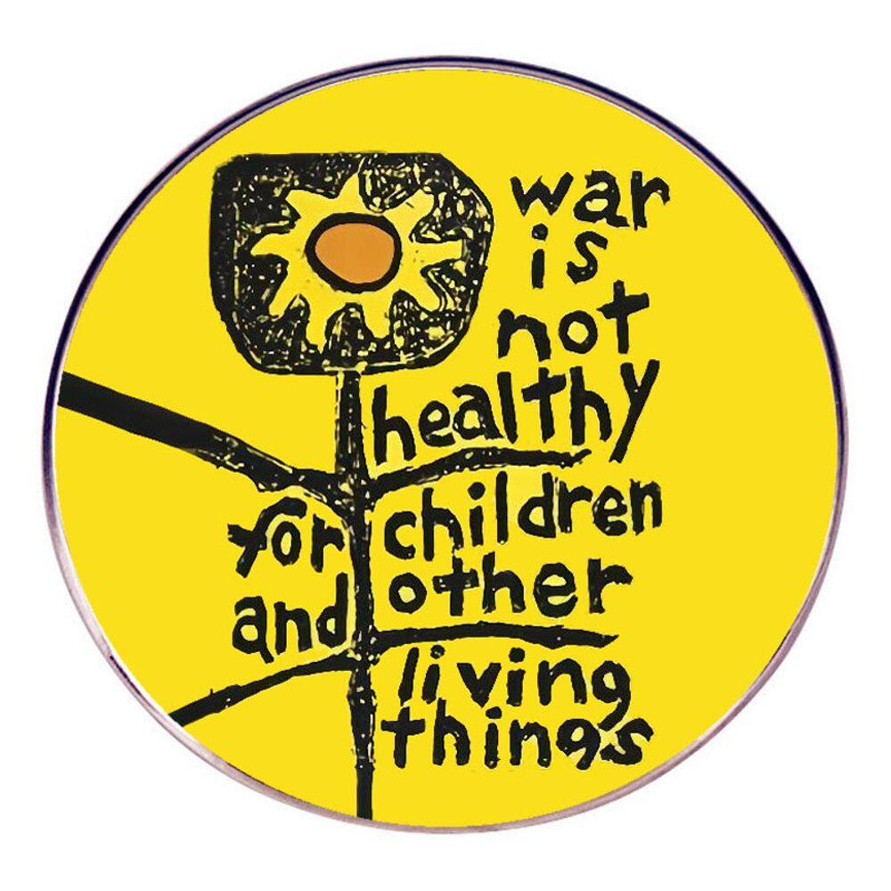 Broche anti-guerra, flor amarela, redonda, alfinete de lapela, liga de 3 cm