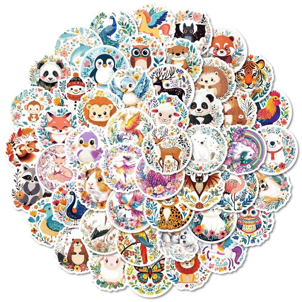 Adesivos de animais desenhados à mão, 50 peças, lindos decalques de vinil de desenhos animados