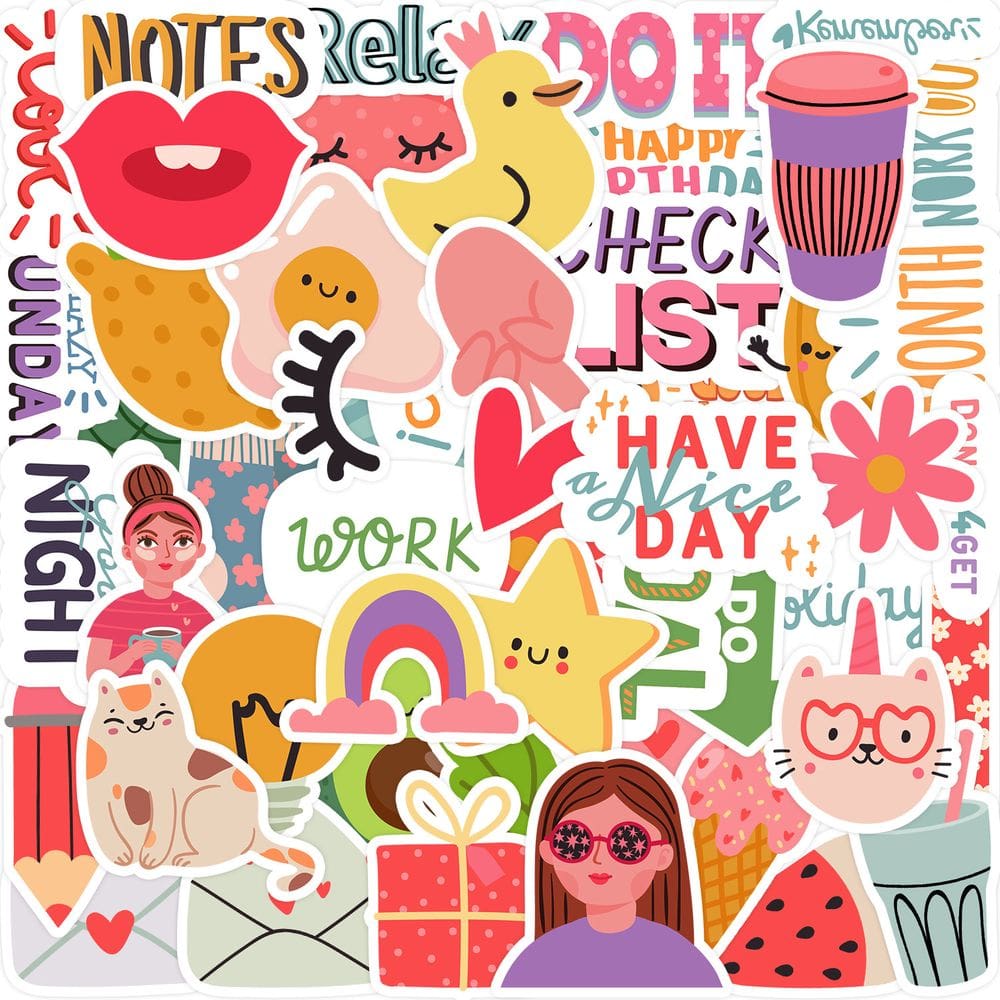 Adesivos de agenda, estéticos fofos, vinil impermeável, 50 unidades