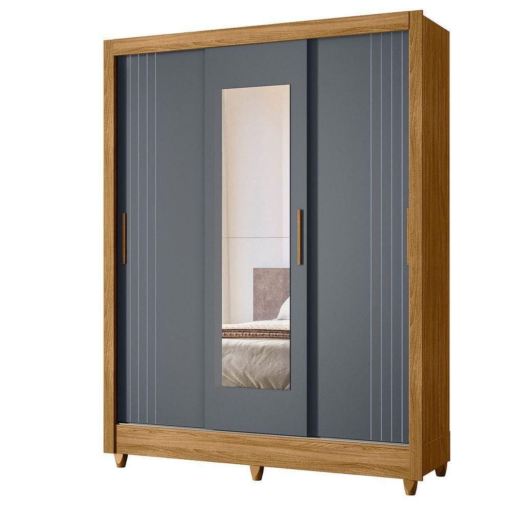 Guarda Roupa Bolivia 3 Portas De Correr Freijo Com Cinza Fosco Com Espelho - Moval