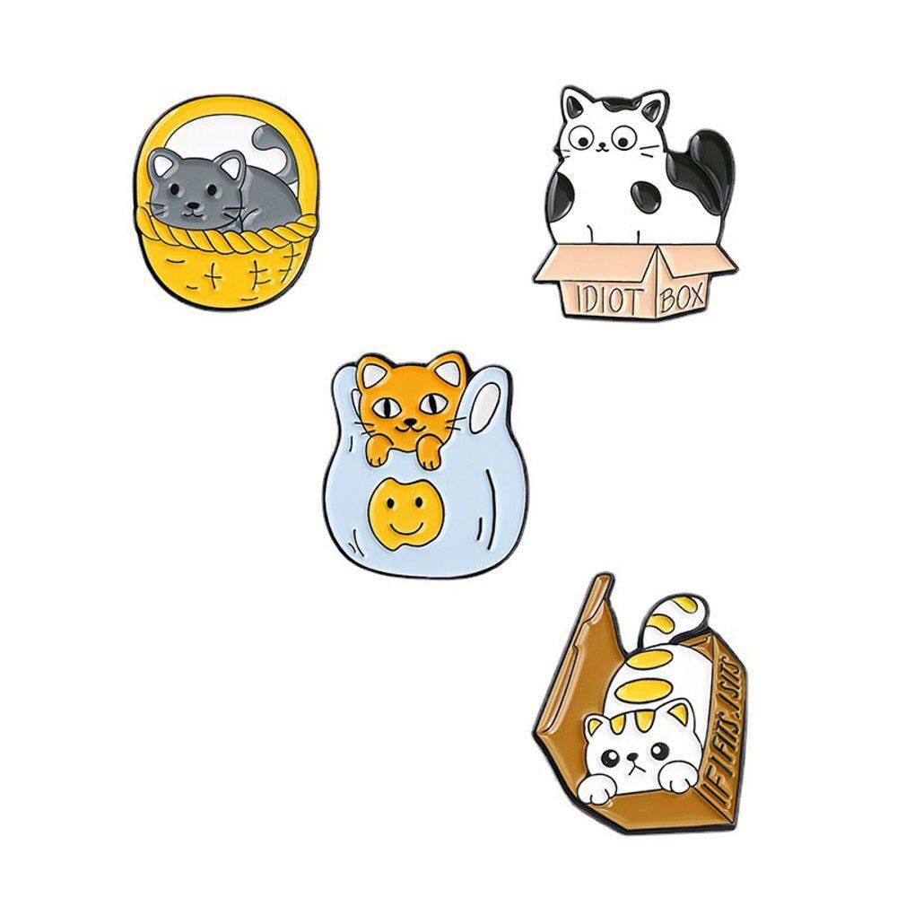 Conjunto de broches, lindo desenho animado, liga esmaltada para gatos, 4 peças