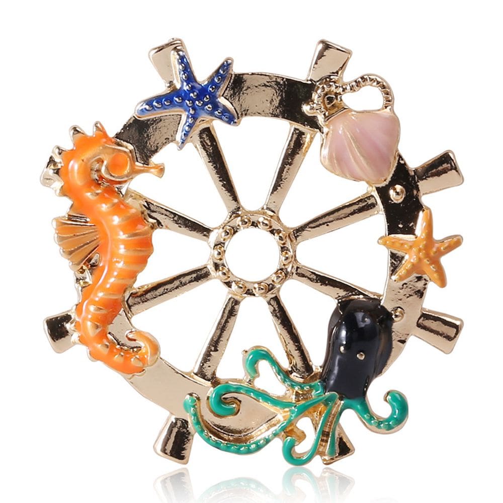 Alfinetes de broche com tema oceânico com cavalo-marinho, polvo e estrela do mar