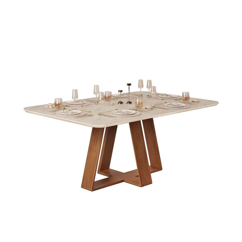 Mesa Kiara Tampo Chanfrado Curvo Madeira Freijó Com Quartzo