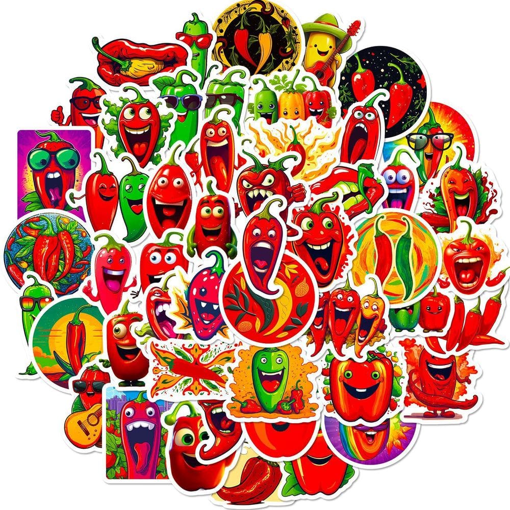 Pacote de adesivos Funny Chili Pepper Cartoon Spicy Food x50