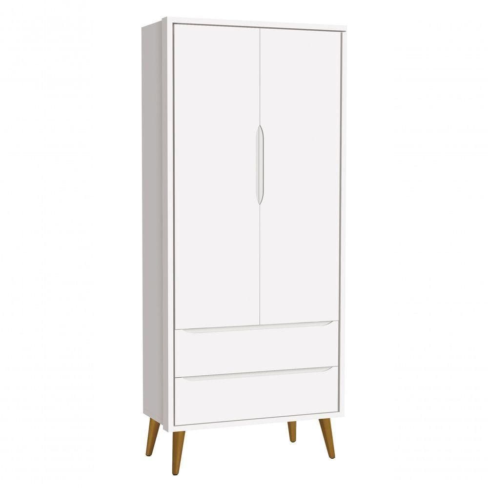 Guarda-roupa Retrô 2 Portas Théo New Branco Fosco Com Madeira - Reller