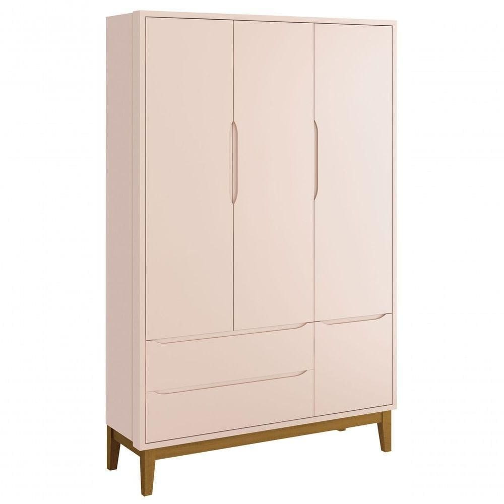 Guarda-roupa Retrô 3 Portas Classic New Rosa Fosco Com Madeira - Reller