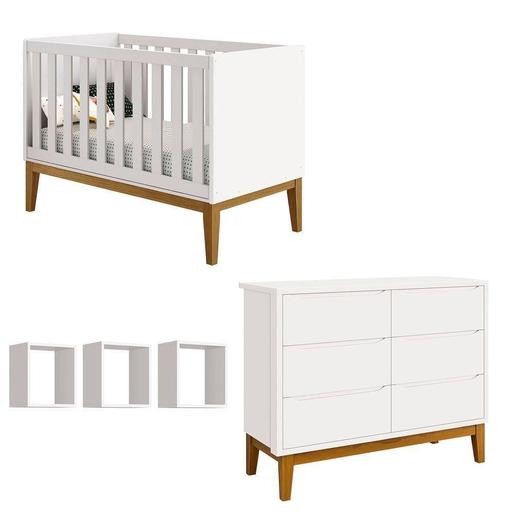 Jogo De Quarto Para Bebê Classic New Branco Fosco Com Madeira - Reller