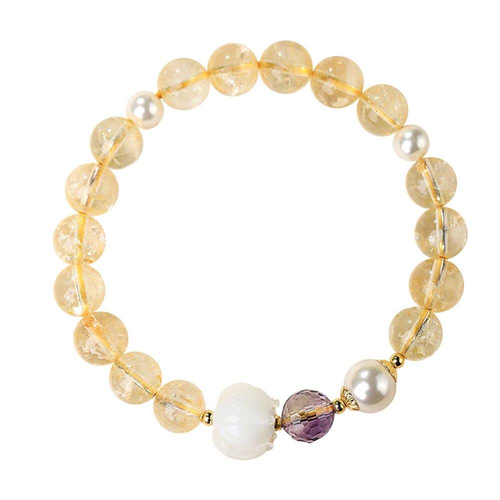 Pulseira de cristal citrino natural para mulheres de 8 mm, quartzo amarelo