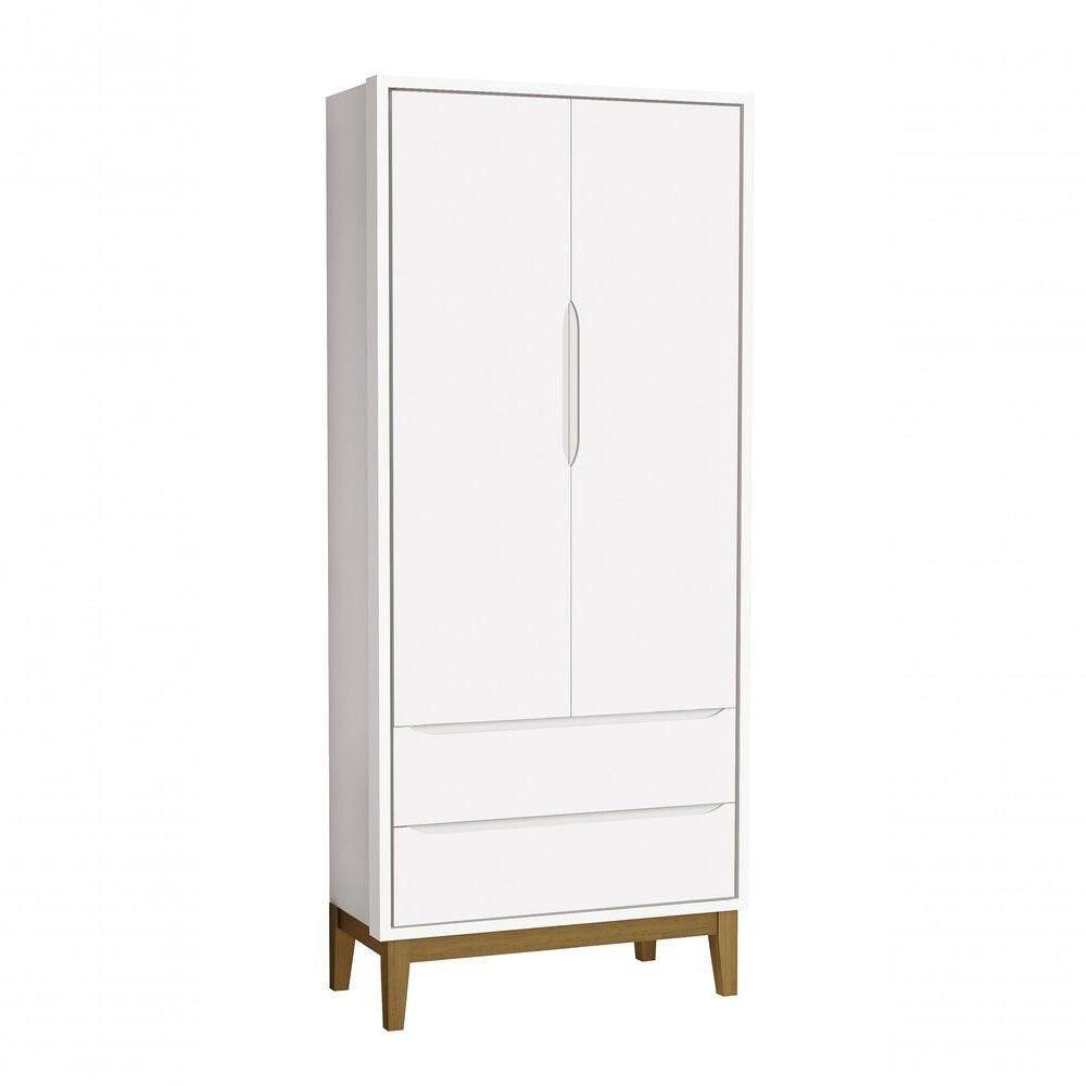 Guarda-roupa Retrô 2 Portas Classic New Branco Fosco Com Madeira - Reller