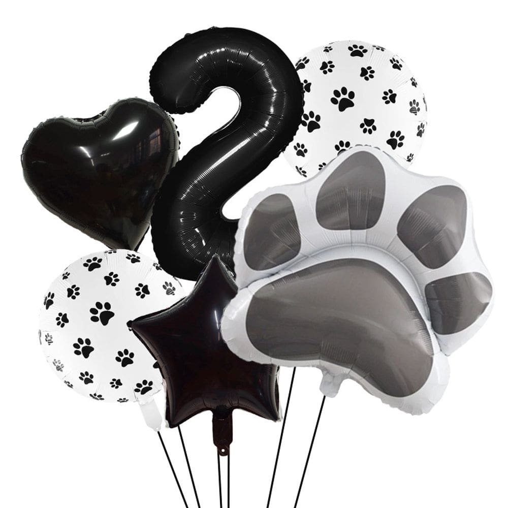 Conjunto de balões, 6 peças, Black Dog Paw Foil Number 2 | Animal Paw Pr