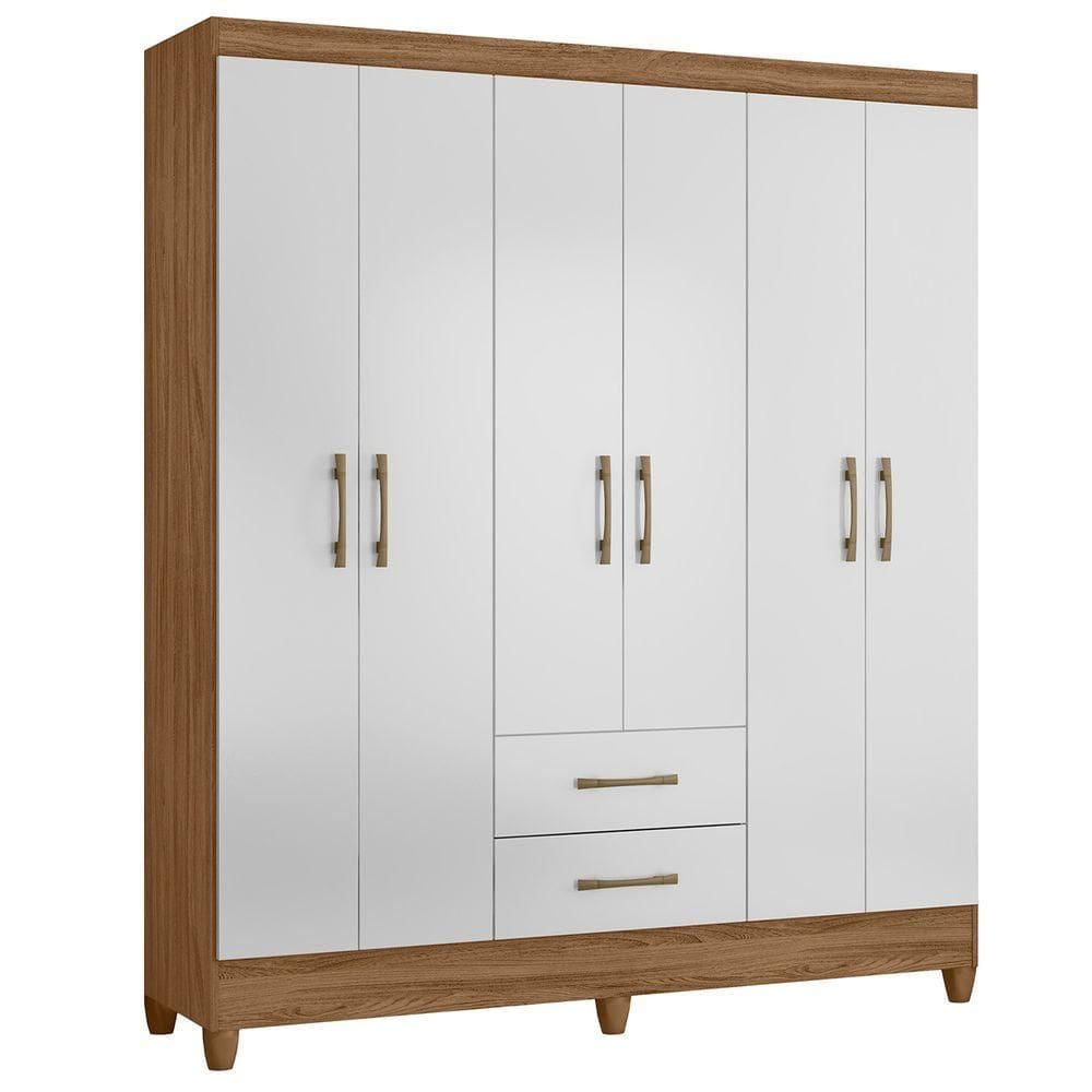 Guarda Roupa Roupeiro Casal Panama 6 Portas 2 Gavetas Com Branco - Moval
