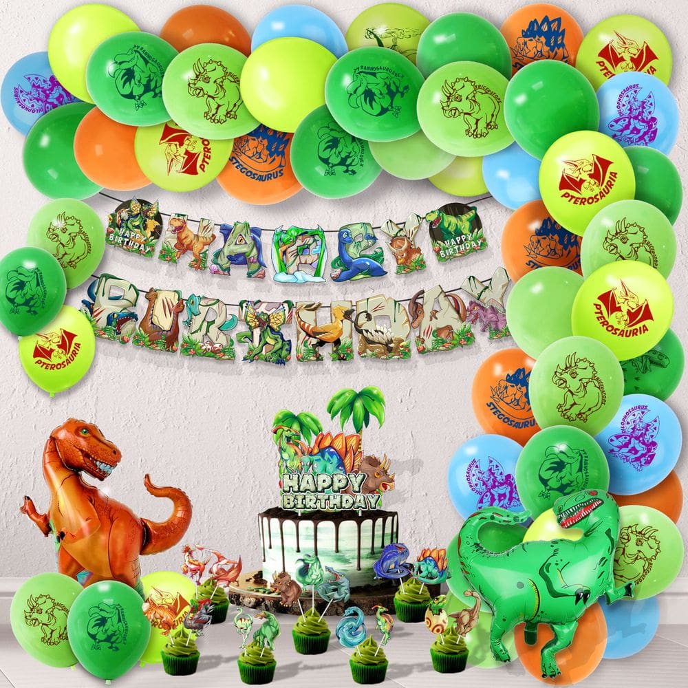 Conjunto de decorações de festa com tema de dinossauro, 90 unidades para aniversário
