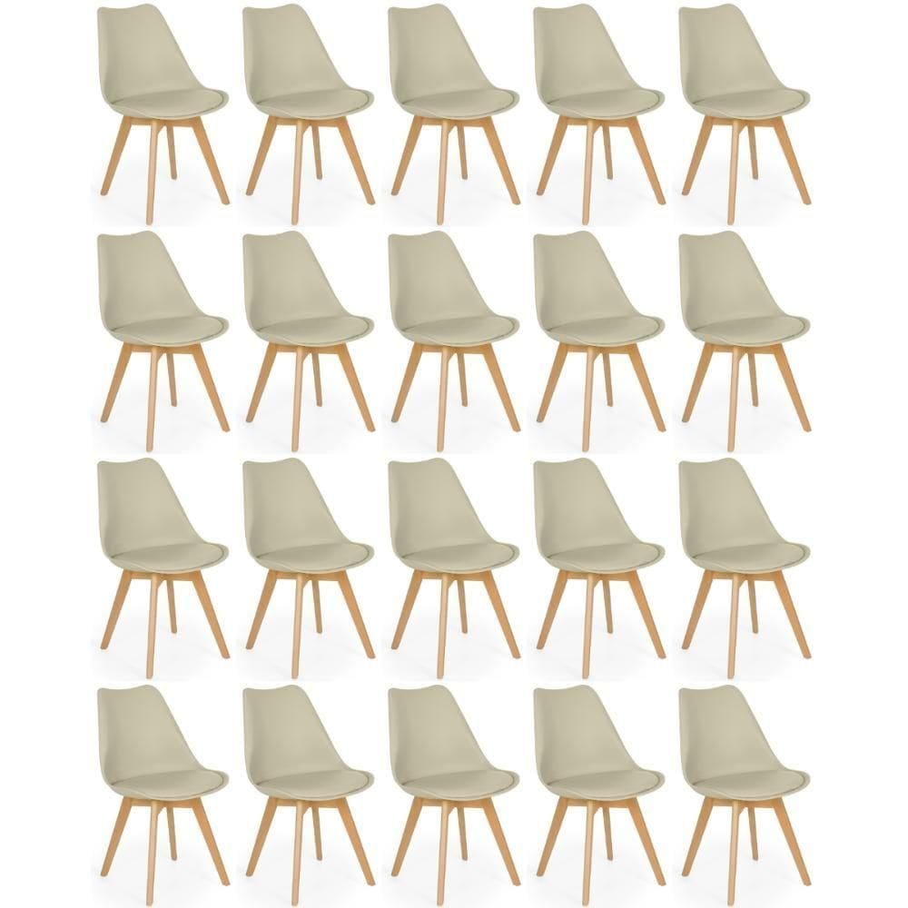 Conjunto 20 Cadeiras De Jantar Eames Wood Leda Design Estofada - Nude