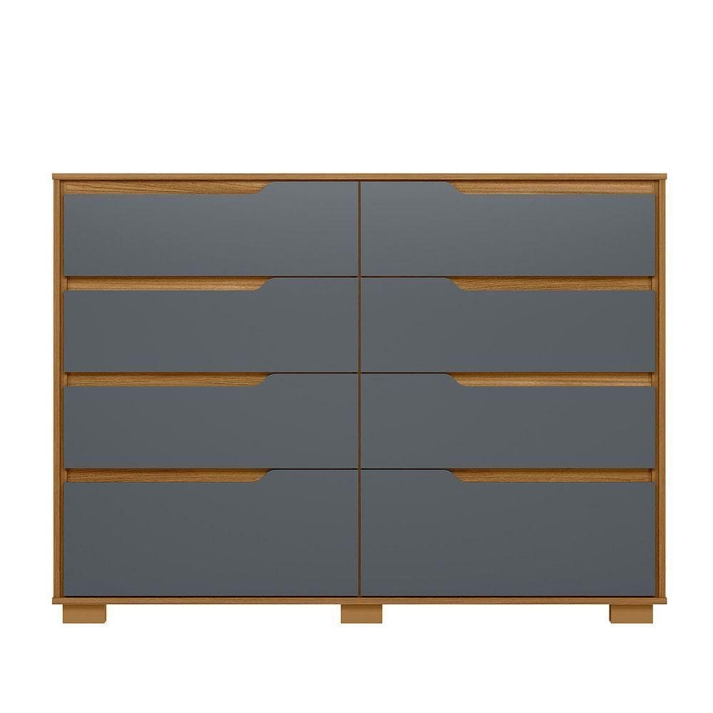 Comoda Casal Quarto Georgia 8 Gavetas Freijo Com Cinza - Moval