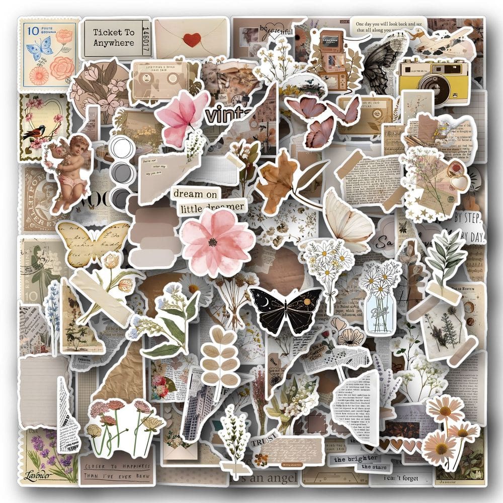 Pacote de adesivos Vintage Aesthetic, 120 unidades, retrô, impermeável