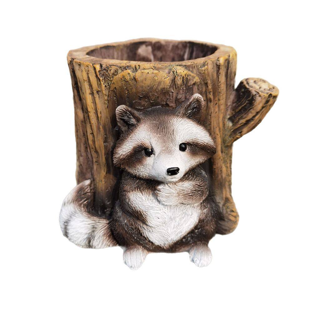 Vaso para plantas de resina criativa Flowerpot Cute Raccoon com árvore 820g