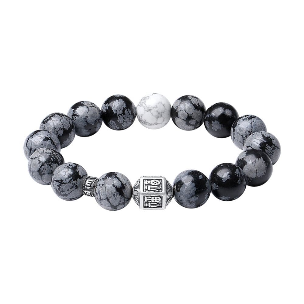 Pulseira masculina 999 Silver Beads Snowflake Obsidian Turquoise
