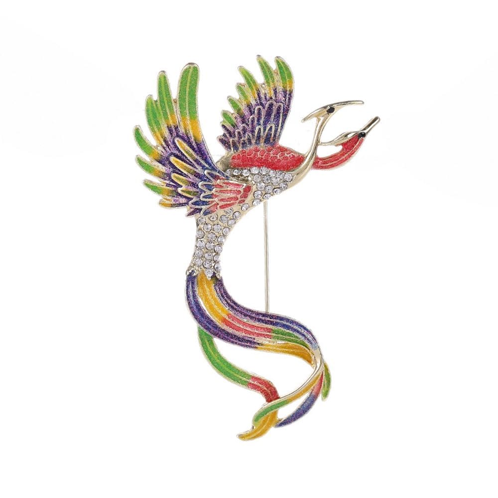 Alfinetes de broche, esmalte multicolorido Phoenix de luxo com cristais