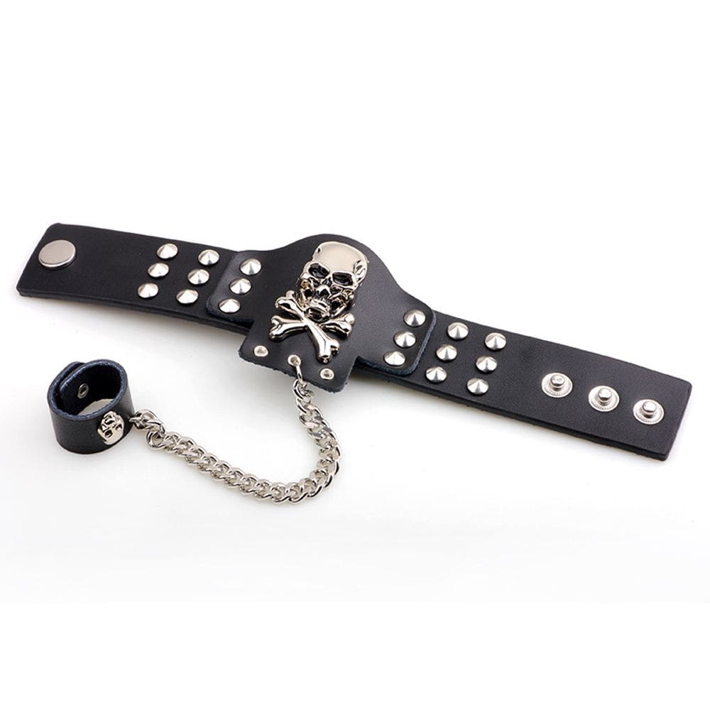 Pulseira de couro Punk Skull para homens e mulheres, 22cm