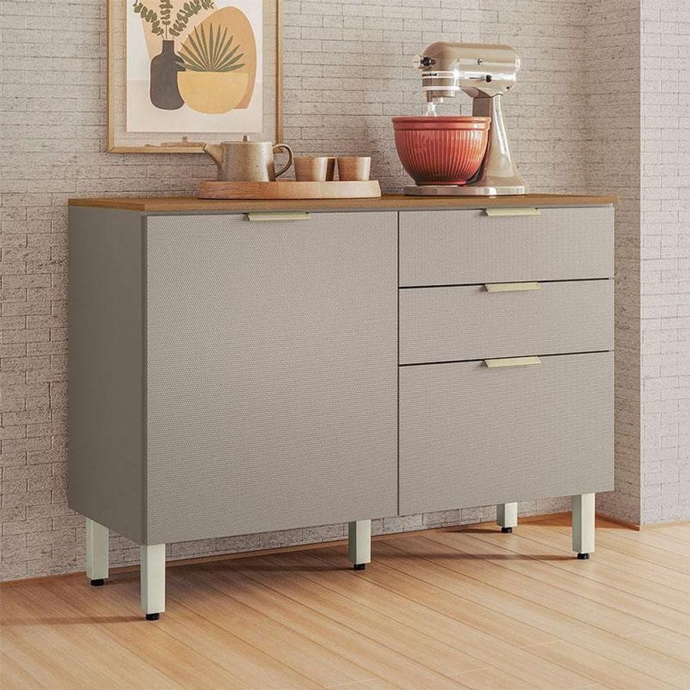 Balcão De Cozinha Ambiente Alba 120cm Amêndola Nude Tx Com Tampo - Demóbile