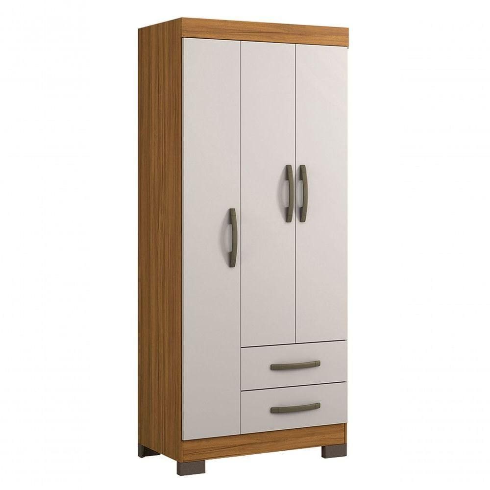 Guarda-roupa 3 Portas Nazta Freijó Com Off White - Moveisaqui