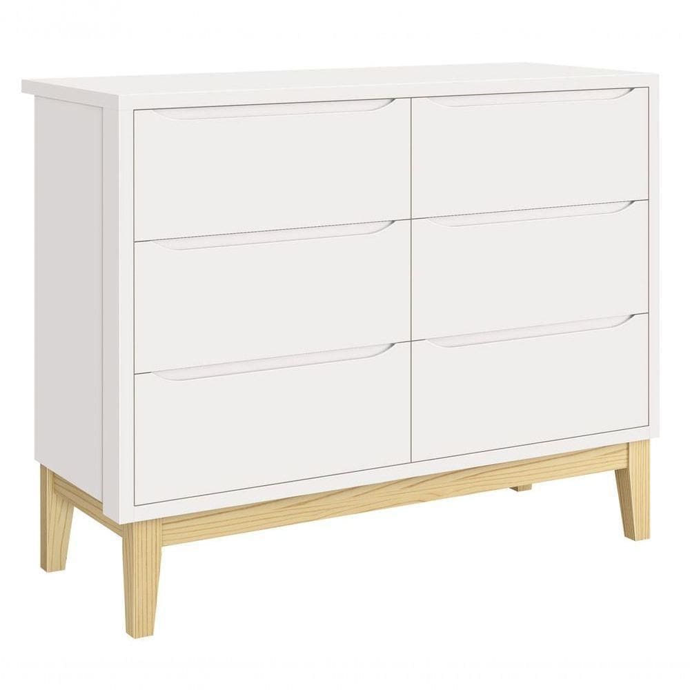 Cômoda 6 Gavetas Classic New Branco Fosco Com Natural - Moveisaqui