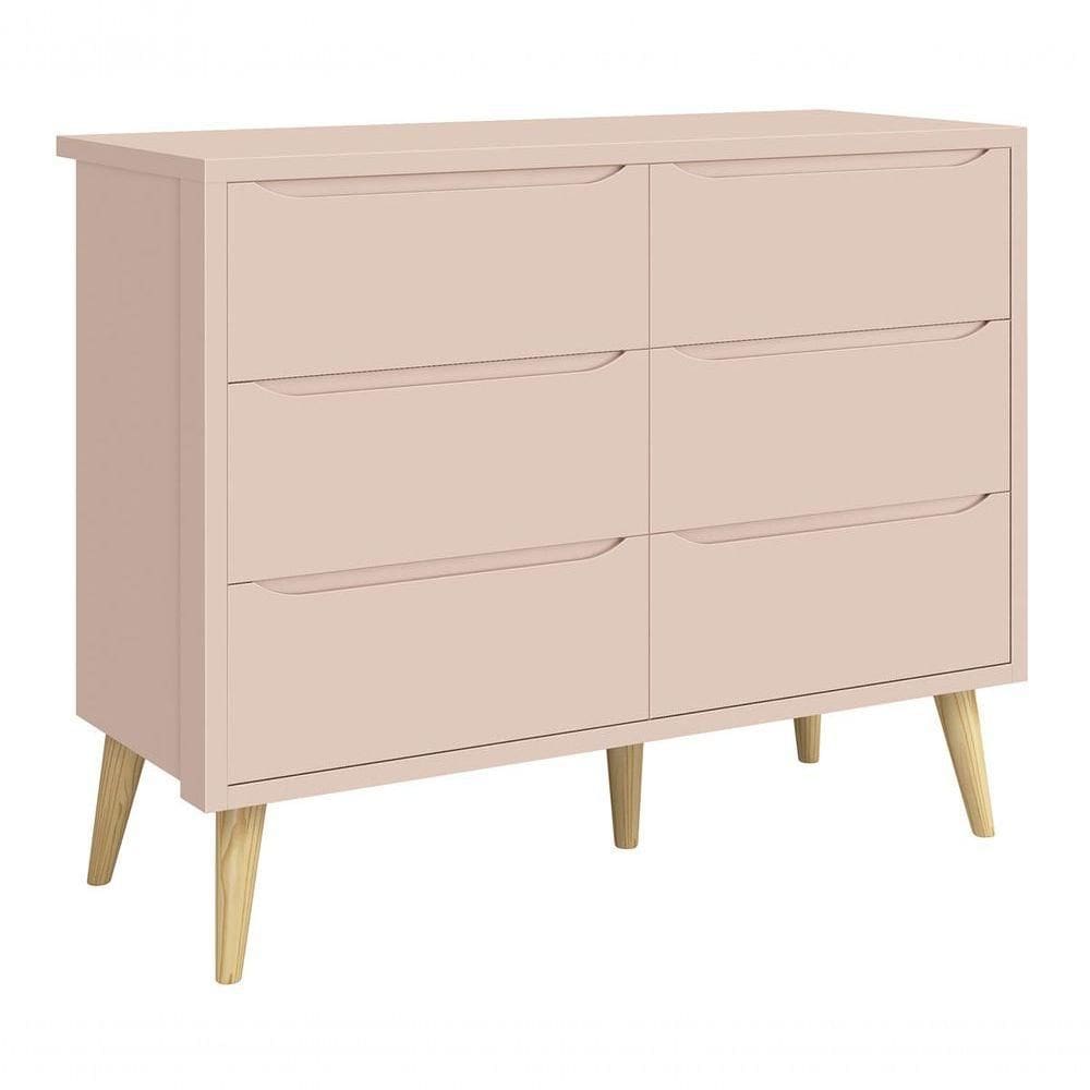 Cômoda 6 Gavetas Théo New Rosa Fosco Com Natural - Reller