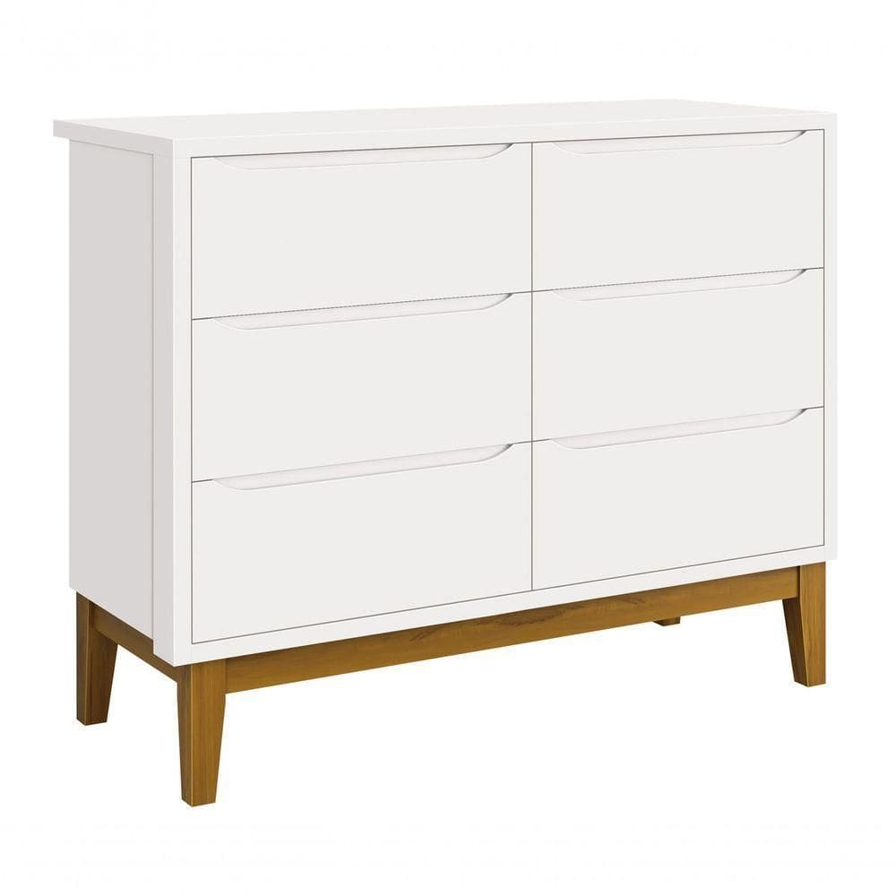 Cômoda 6 Gavetas Classic New Branco Fosco Com Madeira - Moveisaqui