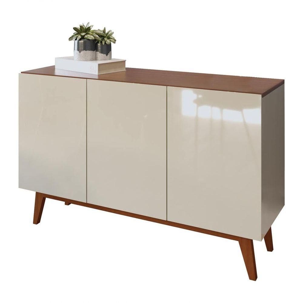 Buffet Aparador Ares 3 Portas Off White Com Freijó - Moveisaqui