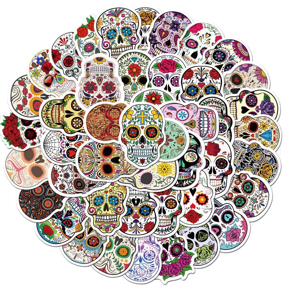 Pacote de adesivos Colorful Sugar Skull, 50 unidades de vinil impermeável