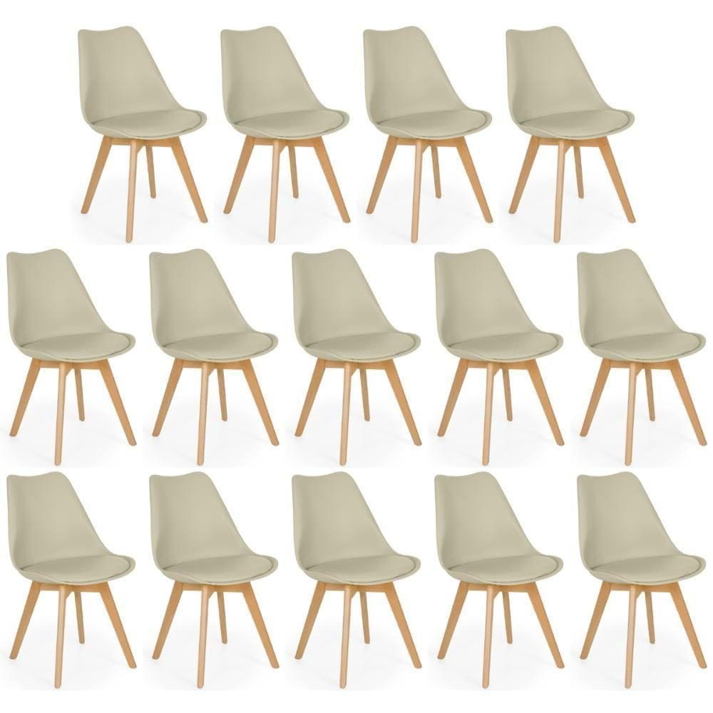 Conjunto 14 Cadeiras De Jantar Eames Wood Leda Design Estofada - Nude