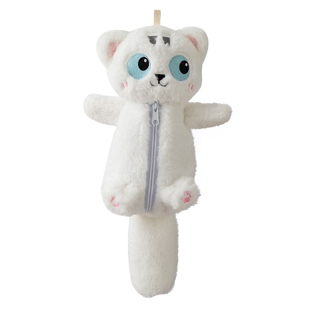 Estojo de lápis, bolsa de brinquedo de pelúcia branca para gatos com olhos grandes de 45 cm