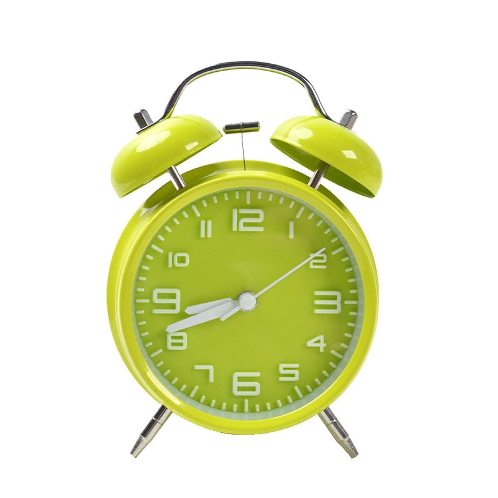 Despertador Metal Bell de 10 cm verde silencioso com ponteiros luminosos