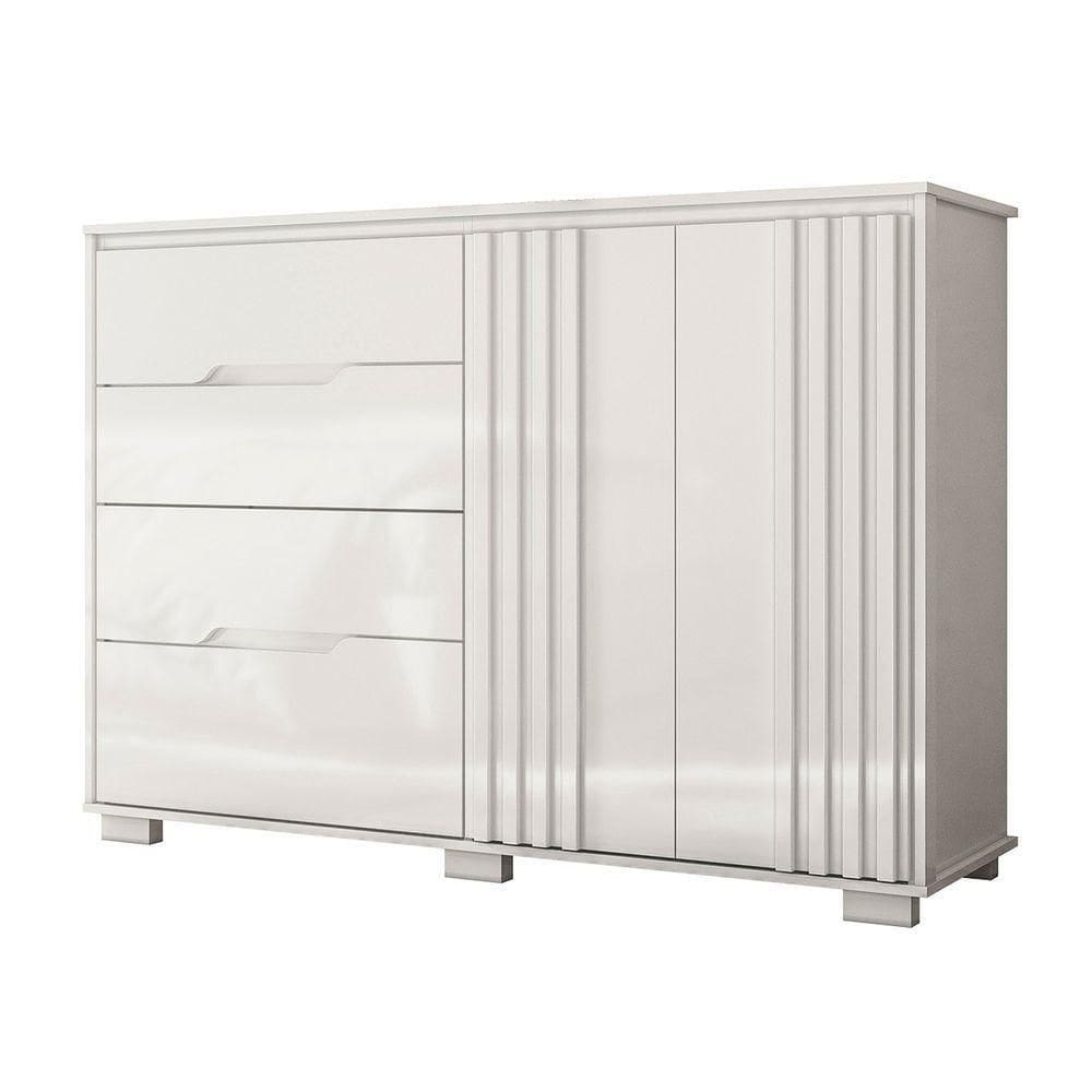 Comoda Texas 4 Gavetas Sapateira Branco Acetinado - Moval