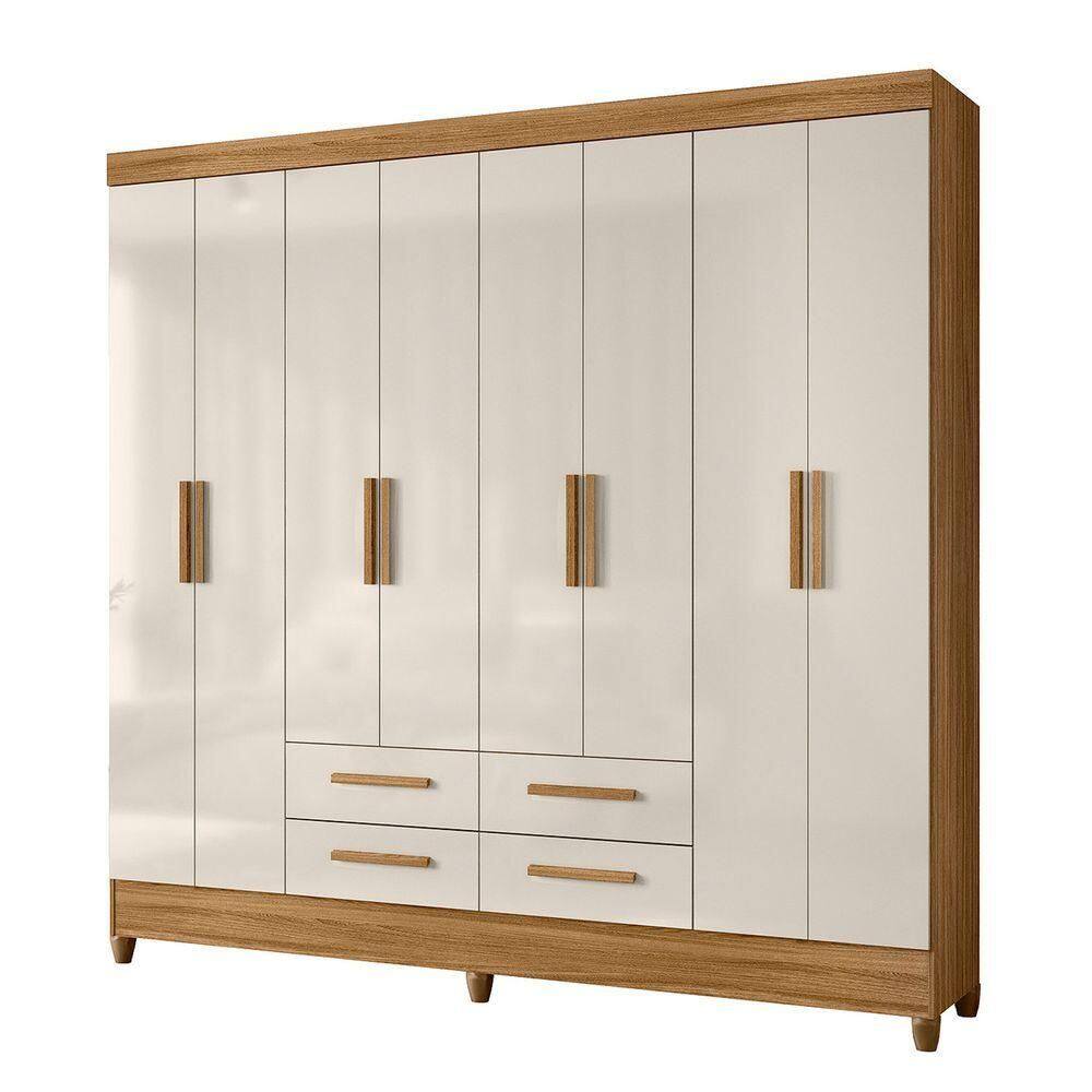 Guarda Roupa Roupeiro Casal Quarto Florida 8 Portas 4 Gavetas Freijo Com Off White - Moval