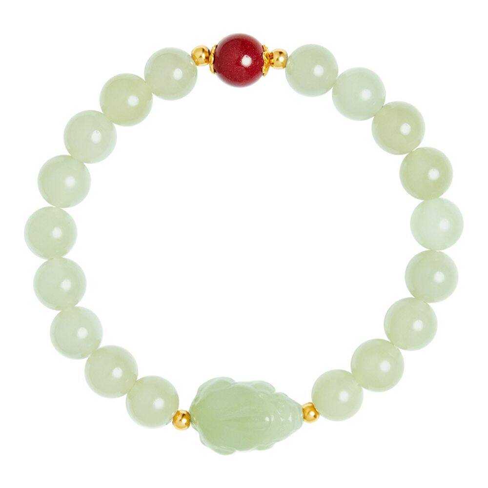 Pulseira de jade de nefrite natural de 8 mm com sapo esculpido à mão