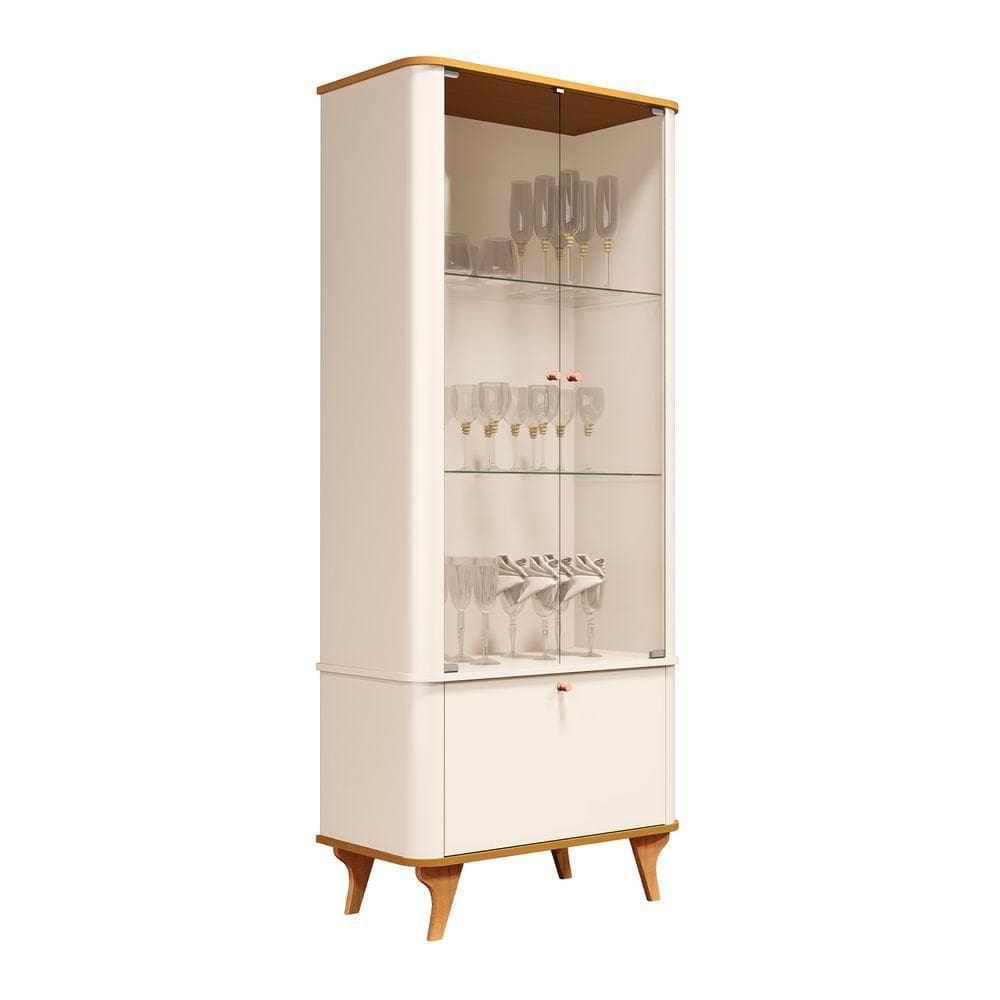 Cristaleira Aruma Com Cantos Arredondados Vidros Temperados Off White Com Nature