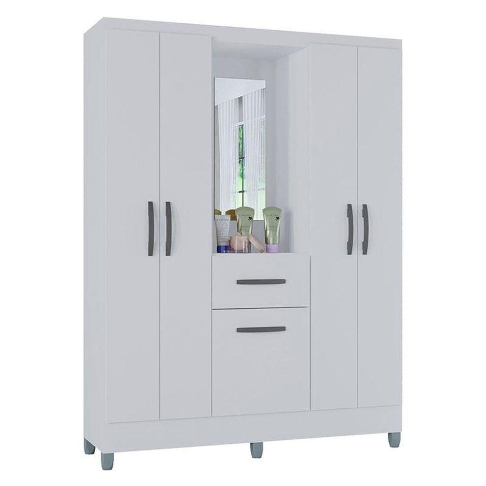 Guarda Roupa Solteiro Atlas Capelinha 5 Portas Branco Brilho - Poquema