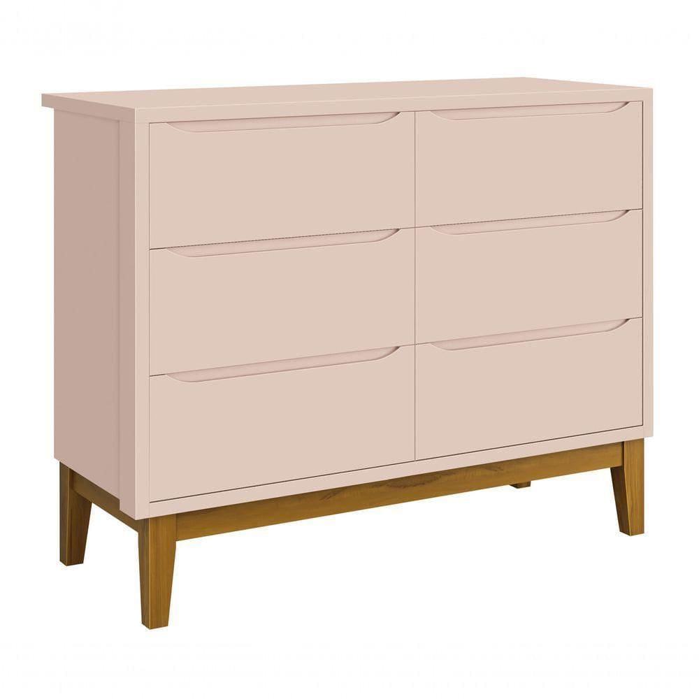 Cômoda 6 Gavetas Classic New Rosa Fosco Com Madeira - Moveisaqui