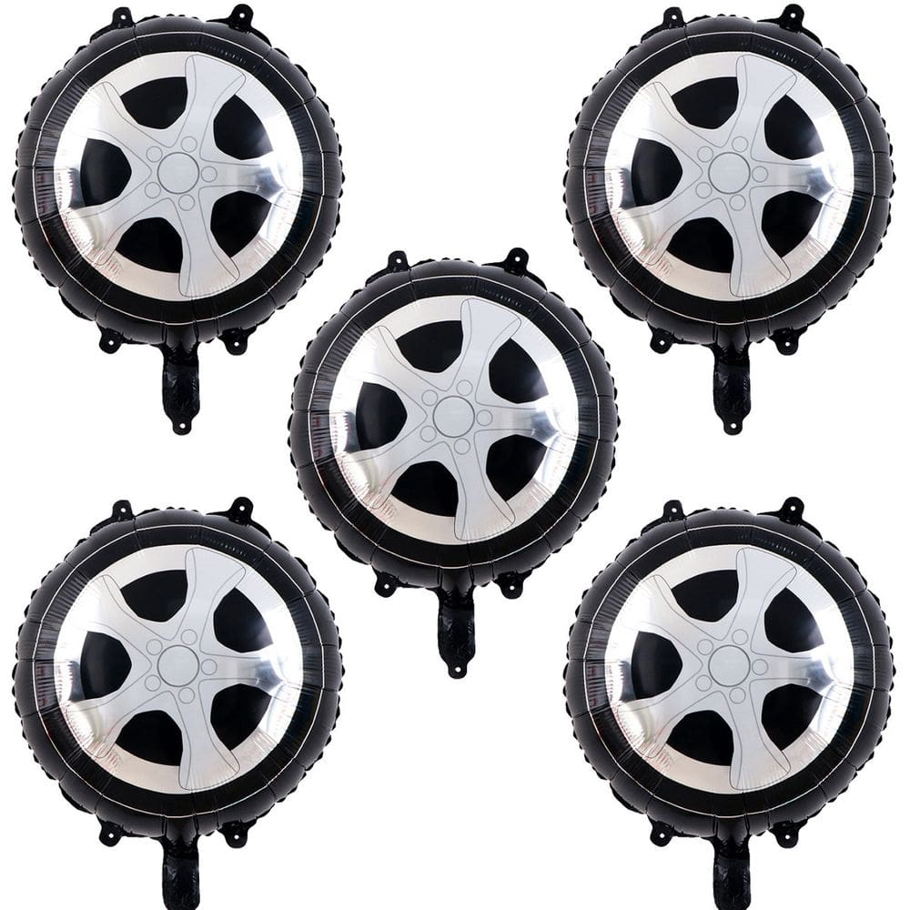 Conjunto de balões Tire Foil, 5 peças de 18 polegadas, preto e prata