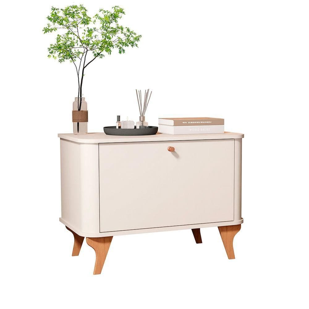 Mesa De Cabeceira Aruma Com Cantos Arredondados Com Divisória Off White