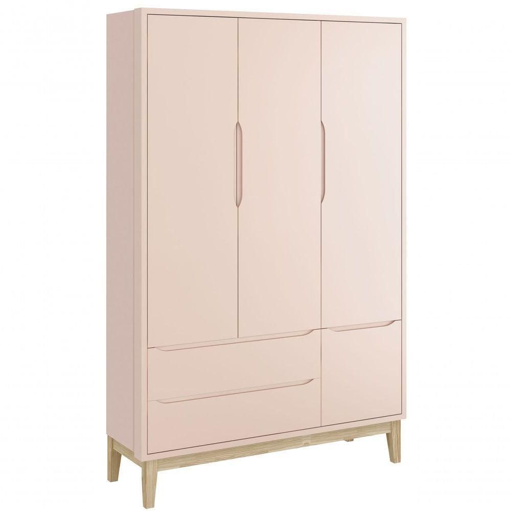 Guarda-roupa Retrô 3 Portas Classic New Rosa Fosco Com Natural - Moveisaqui