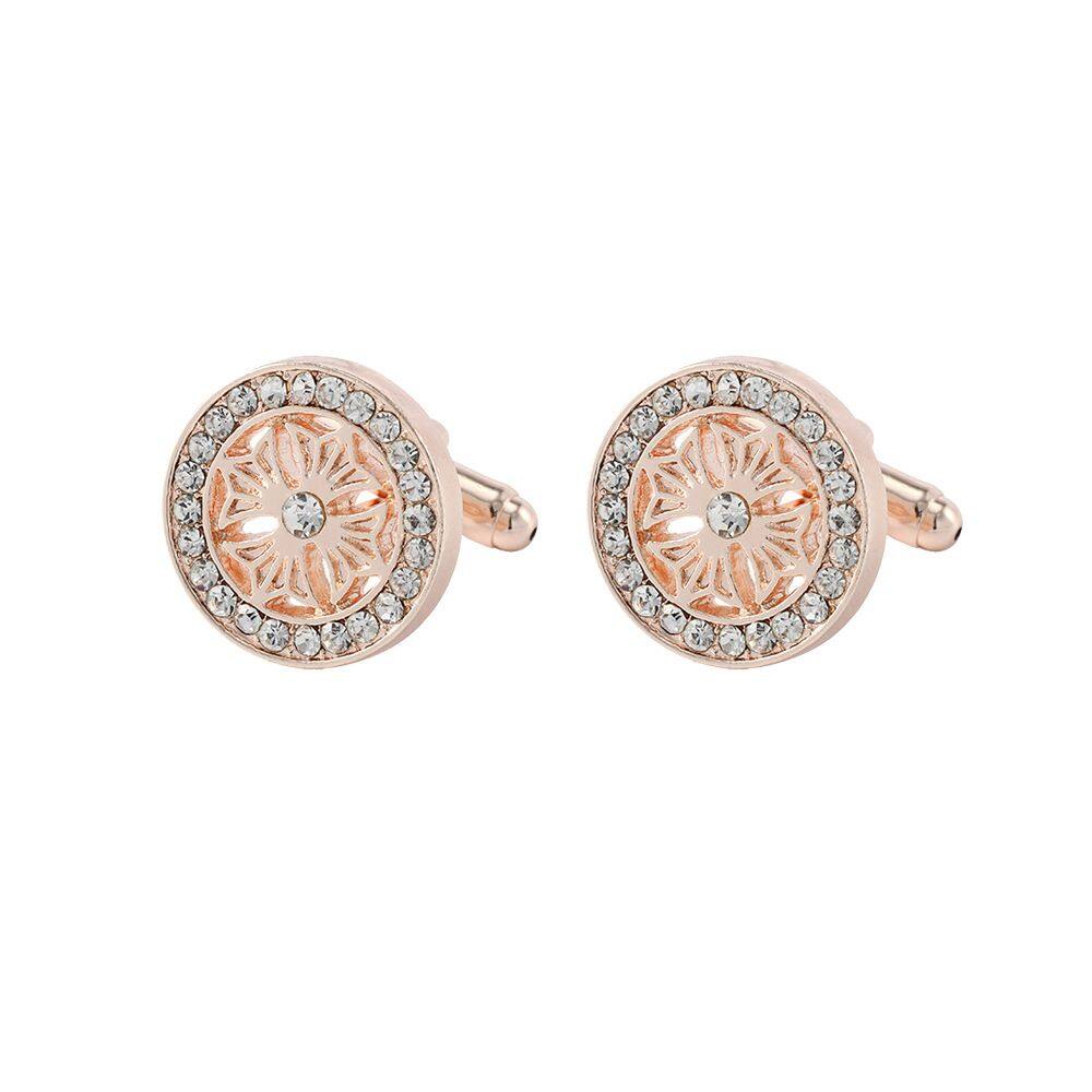 Abotoaduras elegantes em ouro rosa com detalhes em strass transparente