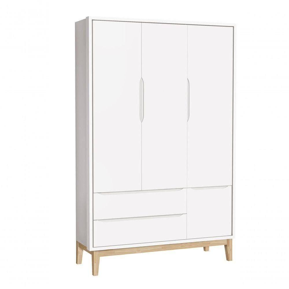 Guarda-roupa Retrô 3 Portas Classic New Branco Fosco Com Natural - Reller